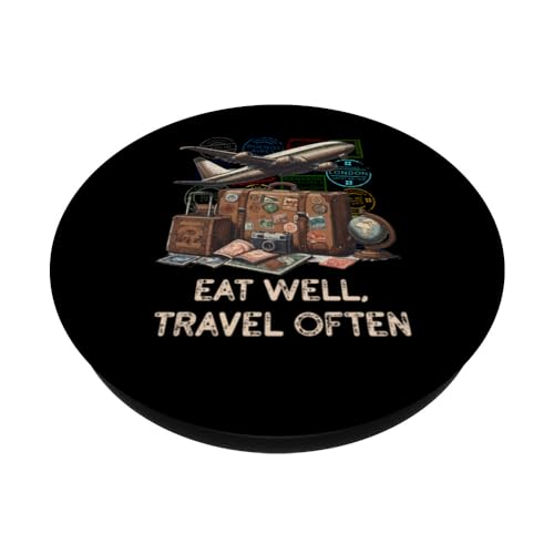 Eat Well, Travel Often Adventurous Traveler PopSockets Swappable PopGrip, Black - Image 2