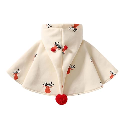 Baby Girl Christmas Outfits Toddler Hooded Poncho Cape Cloak Coat with Pompom Infant Sherpa Fleece Lined Jacket3