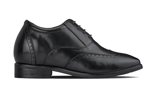 CALTO Men's Invisible Height Increasing Elevator Shoes - Black Leather Lace-up Brogue Wing-tip Oxfords - 3.2 Inches Taller - G51123 - Size 10 D(M) US2