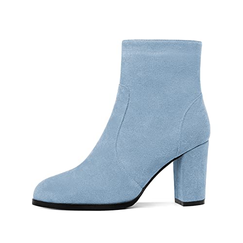 Mettesally Womens Ankle Boots Round Toe Chunky Block High Heels Slip On Side Zipper Boots Closed Toe Office Boots Shoes2
