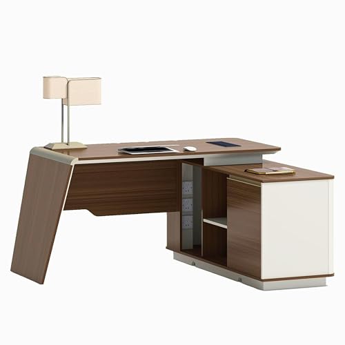 Image of Lakdi The Furniture Director Table for Home and Office Desk Luxury Design Made in MDF with Mica & Wooden & Modern Executive Table with Drawer Side Unit, Grey Color (LDL-510A)