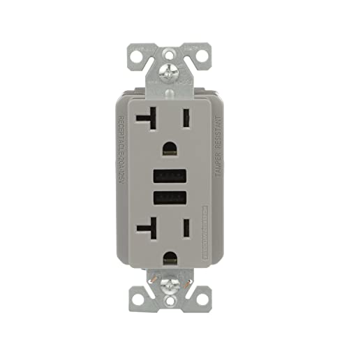 Eaton 3.6A USB Type A Charger with TR Duplex Receptacle 20A/125V, Gray by Eaton - Used condition - US$6.77