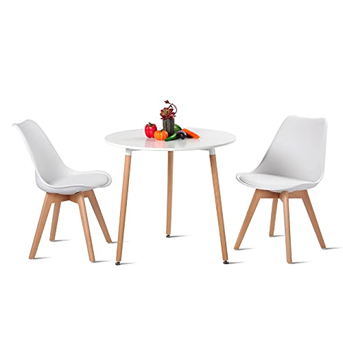 H.J WeDoo Essgruppe mit 1 Tisch 2 Weiß Stühle Holztisch und Skandinavisches Stuhl Esstisch Set für Esszimmer Küche Garten Cover