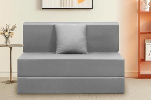 Image of Convertible Sofa Cum Bed | Foldable One Seater, 3 X 6 Ft Sofa Bed| with Cushion Jute Fabric Perfect for Living Rooms & Guest Room - Grey Color