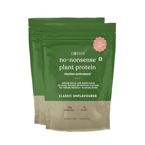 Image of Cosmix No Nonsense Plant Protein | Pea & Brown Rice Isolate | Plant Based | 26g Protein /Serving | Easy To Digest | All Essential Amino Acids- 1 kg | Classic Unflavoured - 500g (Pack of 2)