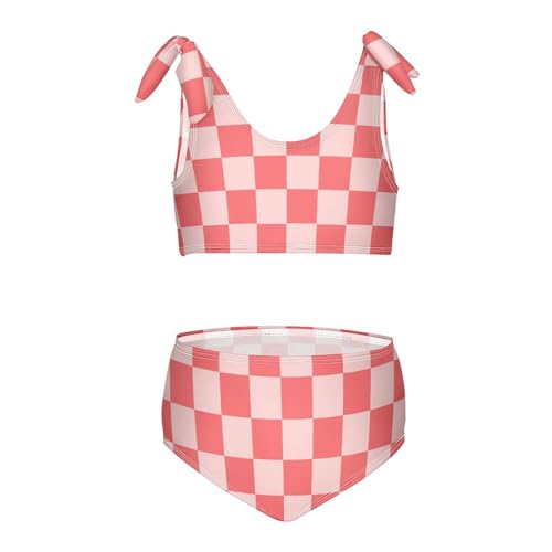 Wusikd Squares Checkered Girls Swimsuits Two Piece Red Pink Swimwear Bikini Set for for Girls Size 9-10