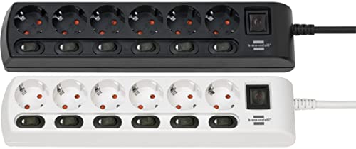 Brennenstuhl regleta de enchufes con 6 tomas de corriente y interruptores individuales (cable de 2 m, con 6 interruptores iluminados independientes) negro Cover