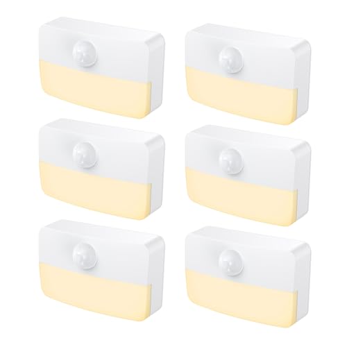 ?6 Pack?Motion Sensor Night Light, Stick-On Motion Sensor Lights Indoor, Battery Powered Under Cabinet Kitchen Lights with Adhesive Pads, Auto/On/Off for Cupboard Wardrobe Stair Kitchen Warm White