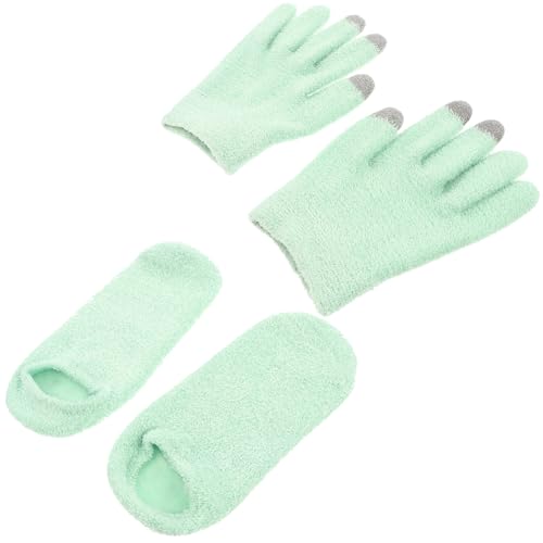 OSALADI Moufles Hydratants en Gel Vert pour Mains et Pieds, en Fil D'élastique et Gel Nourrissant, Ensemble de 2 Paires, Soins Doux pour Peau Sèche et Utilisation Tactile
