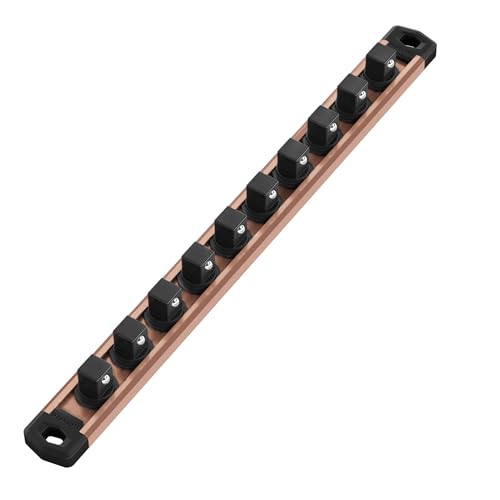 Image of WORKPRO Magnetic Socket Organizer, Heavy Duty 1 /2-Inch Drive Socket Rail | Aluminum Alloy, 10 Pieces Clips, Rotatable & Movable Clips, Efficient Organization