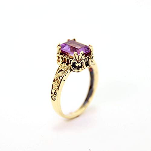 Baltinester Jewelry, Engagement Rings, 14k Yellow Gold, Emerald-Cut Amethyst, Unique, Antique Style Baltinester Jewelry, Engagement Rings, 14k Yellow Gold, Emerald-Cut Amethyst, Unique, Antique Style