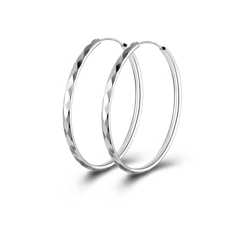 Brincos de argola de prata 925 para mulher, hipoalergénicos, grandes, de prata, brincos leves, brincos de argola de prata para mulher, 30/40/50/60 mm, Ouro branco