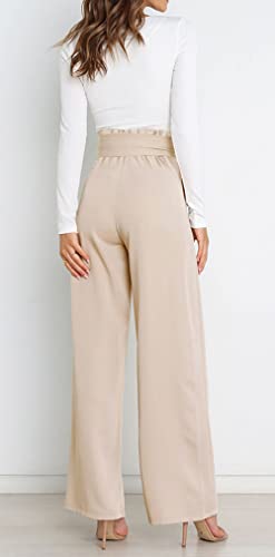 CHARTOU Women Casual Paper Bag Pants Elastic High Waist Wide Leg Pants Palazzo Work Belt3