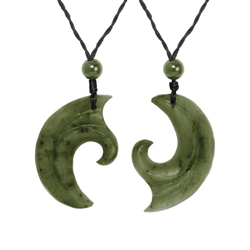 Nephrite Jade Interconnecting Double Koru Pendant Necklace Set for Two - Maori Cord Necklace for Couples - Natural Greenstone Friendship Jewelry - Handmade Gemstone Talisman Pair2