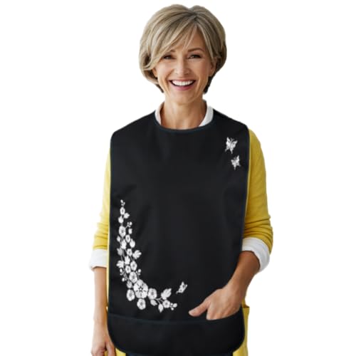 Modaliv Reusable Adult Bib for Women – Floral, Full-Cover Embroidered Eating Protector – Washable Bib for Seniors, Elderly, Dementia Care, Mom – Dignified Adaptive Clothing Gift