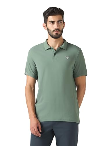 Image of TECHNOSPORT Men's Solid Slim Fit Polo Collar T-Shirt MATPIQ Half Sleeve Button Polyester for Gym Running Workout UPF50+ Anti Odour