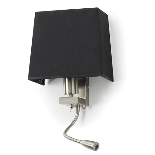 EXO LIGHTING - apliques pared dormitorio FIRENZE - lampara lectura pared - IP20 E27 - lampara pared dormitorio - 60W+LED 3W - aplique mesita de noche pared con USB - aplique con interruptor