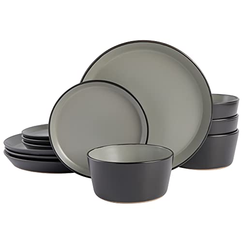 Gibson Soho Lounge Sofia Coupe 12-Piece Stoneware Dinnerware Set, Service for 4 – Grey Plates and Bowls by Gibson Soho Lounge - Used condition - US$32.17