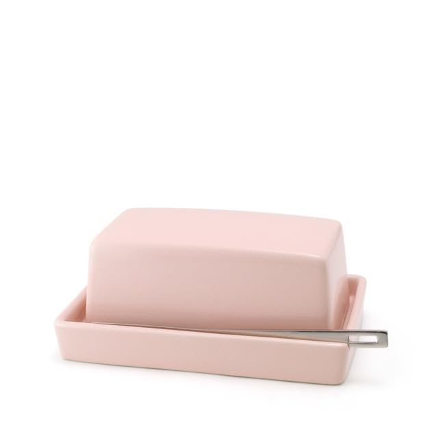 Bee House Zero Japan Ceramic Butter Dish with Lid and Knife for Countertop or Refrigerator - Butter Mold Microwave Safe, Lead-Free, Durable & Stylish Holder - Pink