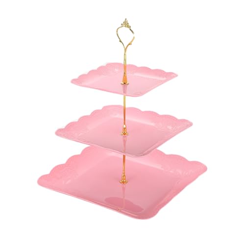 Spldsun PréSentoir à GâTeau, Assiette De Fruits à Trois éTages, Support à Desserts,avec Tige métallique pour Fête Anniversaire Mariage Noël (Rose)