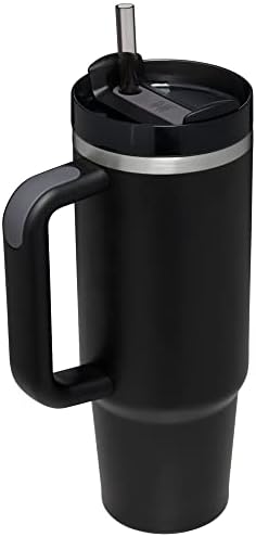 STANLEY Quencher H2.O FlowState kubek izolowany próżniowo ze stali nierdzewnej z pokrywką i słomką do wody, mrożonej herbaty lub kawy, smoothie i innych, czarny (10-10827-024)