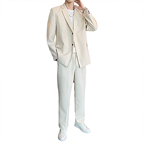 [NOLCCTN] テーラードジャケット スーツジャケット セットアップ メンズ スーツ スラックス 上下セット ブレザー ロングパンツ 洋服 2点セット ビジネス カジュアル 無地 2つボタン ゆったり おしゃれ おおきいサイズ 秋服 (ベージュ, L)