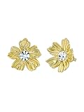 Ted Baker Petulia Flower Statement Crystal Stud Earrings for Women (Gold/Crystal)