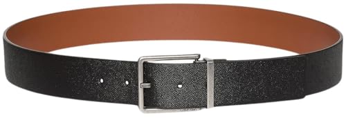 Calvin Klein Herren Gürtel Warmth Buckle 4 cm Eckige Schnalle, Schwarz (Black/Ck Cognac/Antique Silver), 115 cm – Ansicht 1