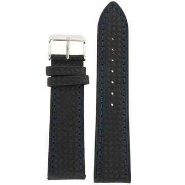 Tech Swiss Watch Band Carbon Fiber Black Blue Stitching Water Resistant 22 millimeter