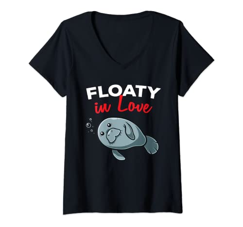 Mujer Floaty Potato In Love Manatee Chubby Mermaid San Valentín Camiseta Cuello V