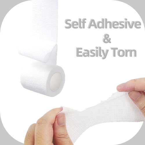 6-Pack Self Adhesive Bandage Wrap 3Inch x 5 Yards, Elastic Athletic Tape, Tattoo Grip, Non Woven Medical for First Aid, Sports, Wrist, Ankle, Vet Wrap for Pets (White)