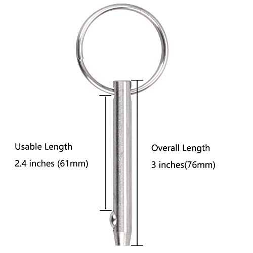 8 Pcs Quick Release Pins Bimini Top Pins, Diameter 1/4"(6.3Mm), Overall Length 3"(76Mm), Usable Length 2.4"（61Mm), Marine 316 Stainless Steel #TOP1