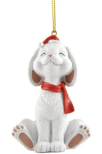 JFSM INC. White Whimsical Happy Bunny Christmas Ornament (White) - 3.5
