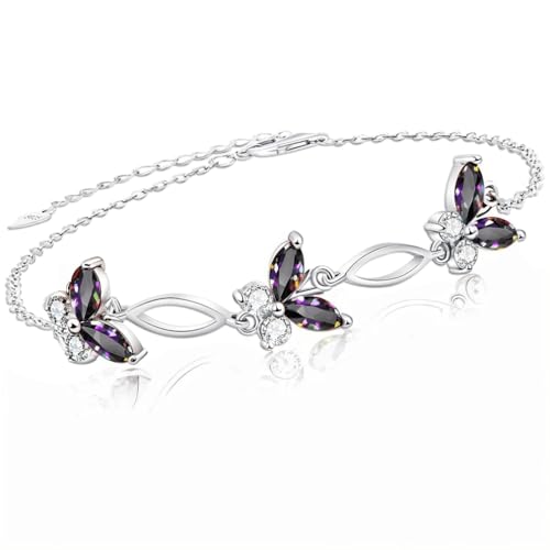 Image of Sterling Silver Butterfly Link Bracelet for Women,Adjustable Charming Dainty Jewelry,Ideal Gift for Mom,Wife and Her