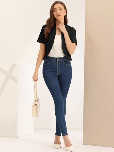 Allegra K Casual Business Cropped Blazer for Women's Short Sleeve Collarless Open Front Cardigan Work Jacket Shrug4
