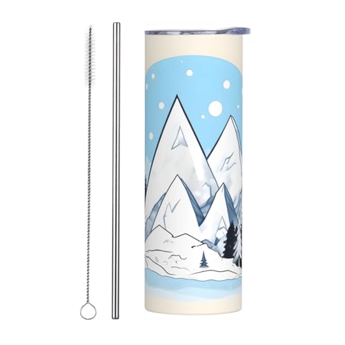 QAZWZML Taza de viaje de acero inoxidable con diseño de montañas nevadas con un cuerpo recto impreso adecuado tanto para bebidas frías como calientes