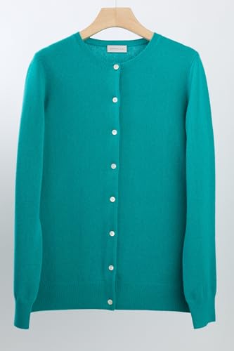 Image of JENNIE LIU Women's 100% Cashmere Button Front Long Sleeve Crewneck Cardigan Sweater