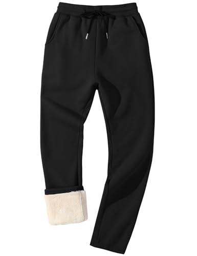 Flygo Men's Fleece Lined Sherpa Sweatpants Winter Warm Pants Open Bottom Jogger Sweat Lounge Athletic Pant Black L