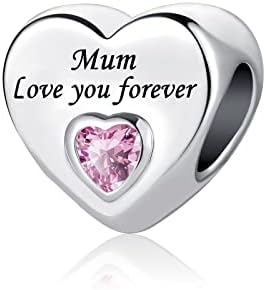 MiniJewelry Family Love Heart Charm for Bracelets Compatible with Pandora Charms Bracelets Gift for Women Girls Granddaughter Family Christmas Birthday Dad Mum Grandma Daughter Love You Forever Pink Cubic Zirconia