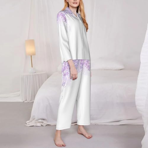 Pyjama manches longues imprimé fleurs lilas ensemble de nuit confortable - 4