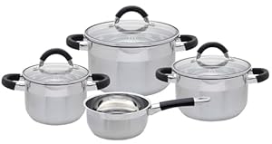 ELO Topfset Basic Black Steam 4tlg, Edelstahl, dosiertes Abdampfen, energiesparender Kapselboden, Volumenskala, silberfarben