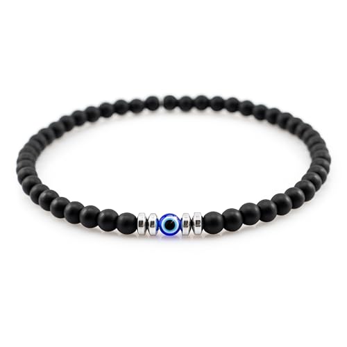 Lameybrt Evil Eye Bracelet 4 mm Natural Stretch Adjustable Beaded Bracelets for Men One Size agate Agate
