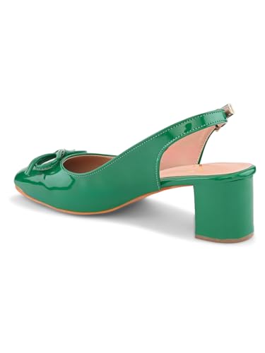 Image of XE Looks Women's Glossy Slingback Heels | Elegant Bow Design | Comfortable Square Toe Sandals for Girls & Women