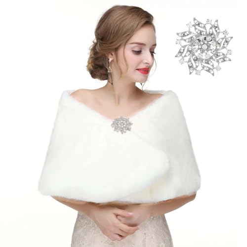 CanB Women's 1920s Faux Fur Shawl Bridal Wedding Fur Wraps and Bolero Shrug Faux Mink Stole for Women and Girls