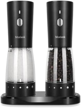 Moocoo Electric Salt And Pepper Grinder Set - Rechargeable Stainless Steel Mills With LED Light & Adjustable Coarseness