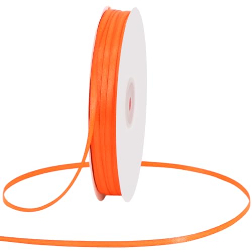 TONIFUL 1/8 Inch 200yd Orange Thin Satin Ribbon String for Gift Wrapping