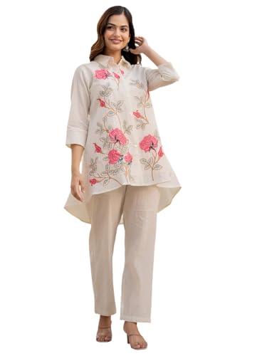 Image of INDO ERA Women's Cotton Ethnic Co-Ord Set | Kurta Pant Set | Stylish Cotton Suit Set for Women,10123