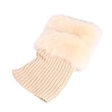CONGARTENO Calentadores de Piernas Mujer Set de Tobilleras con Pelo Sintético Cálido y Transpirable para Adultos para Invierno Navidad Beige Talla Única