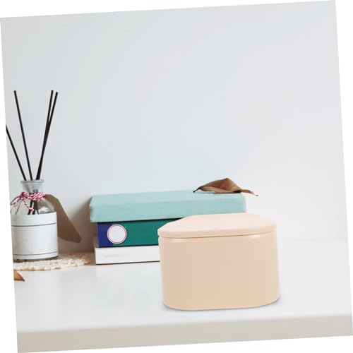 Basurero de escritorio rectangular con tapa beige miniatura 7