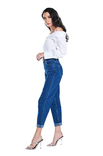 Vibrant Women’s Loose Mom Jeans – 90’S Vibe High Waisted Casual Rolled Hem Crop Stretch Denim Pants P1345 Dstone 9 #TOP4